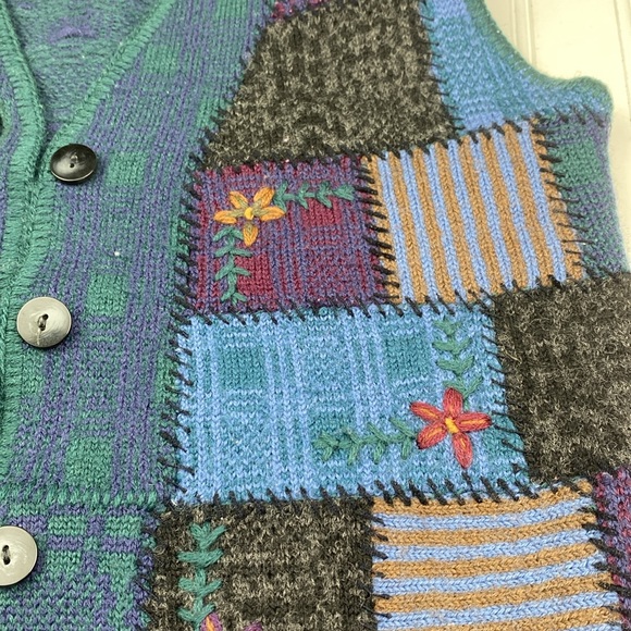 Vintage Express Tricot 100% wool patchwork vest XS - Picture 5 of 10